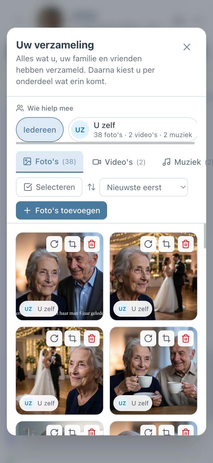 De verzameling op een telefoon: foto’s van iedereen op één plek, met erbij wie ze heeft toegevoegd